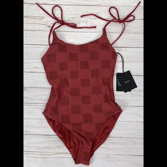 Onia Ginny One Piece Swimsuit Textured Red Ruby Block Mesh XS - Picture 3 of 10